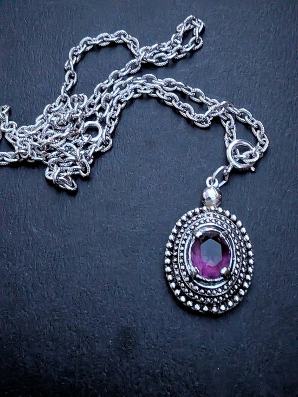 Vintage Sarah Coventry Purple Rhinestone Oval Pendant Necklace Signed Canada